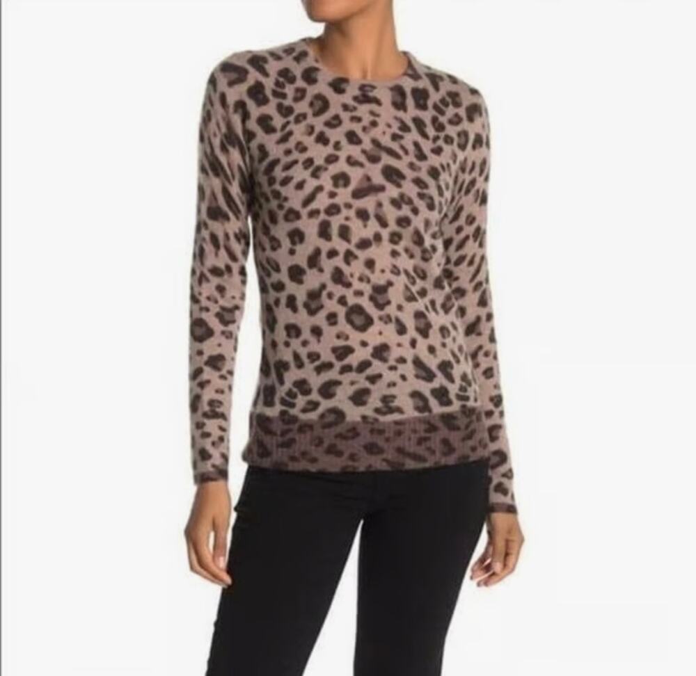 NWT Magaschoni 100% Cashmere Leopard Print Sweater – Brown Combo – Size S